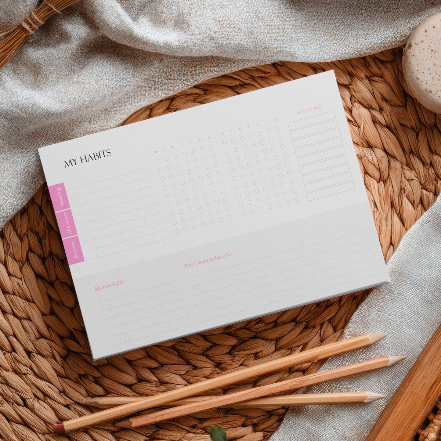 Pink Weekly habit tracker notepad with tear-off pages