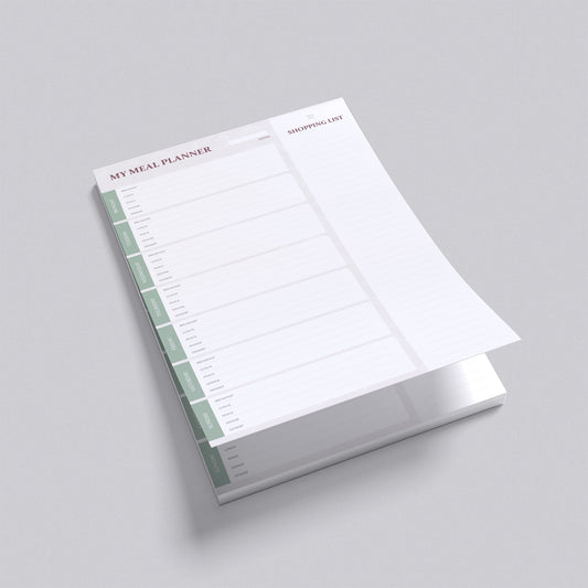 Pastel beige Weekly meal planner notepad 2026 with weekly meal planning, grocery list, notes, and recipe layout